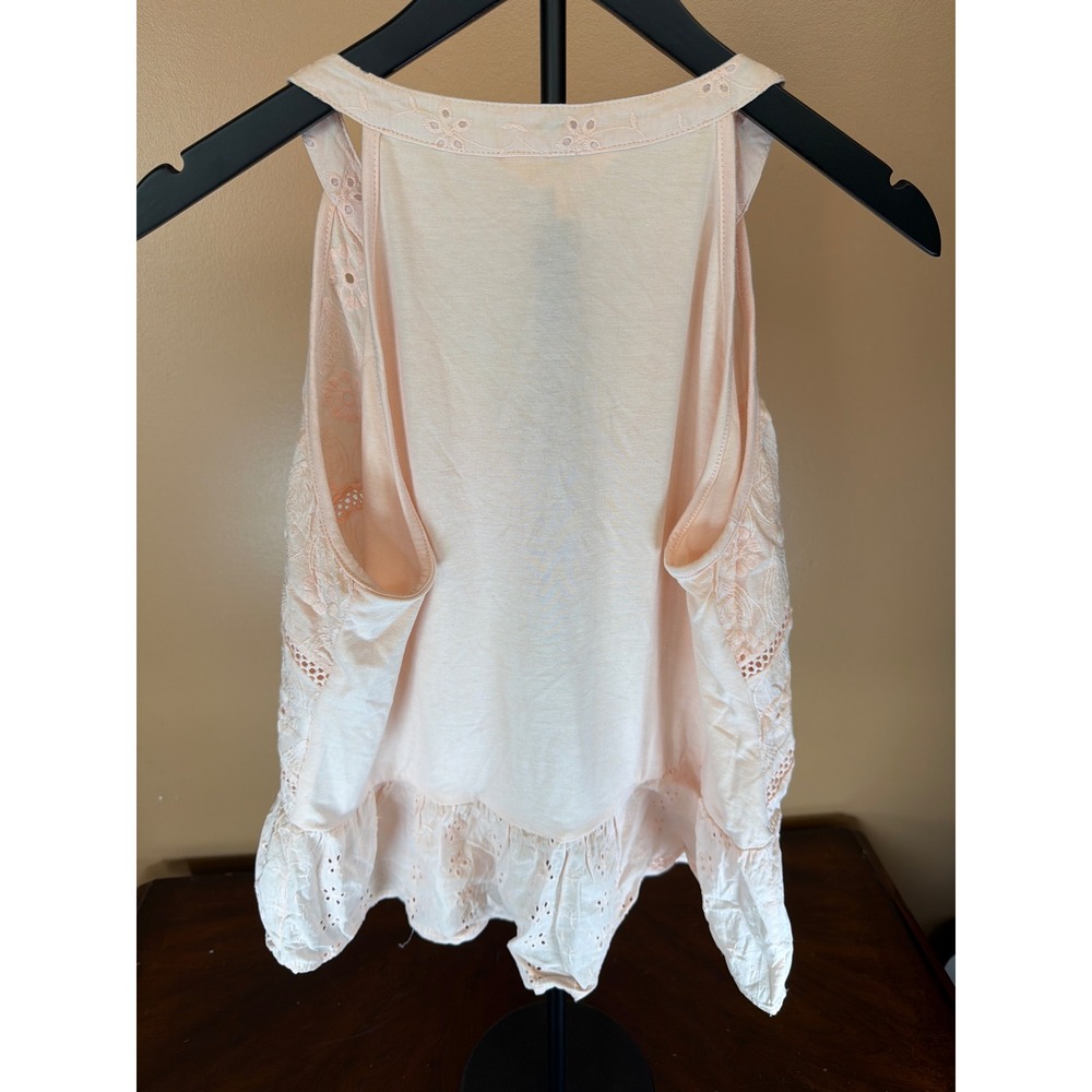 Adiva Peach Eyelet Embroidered Peplum Tank Top‎ Tassel V-Neck Sleeveless XL - Picture 5 of 7